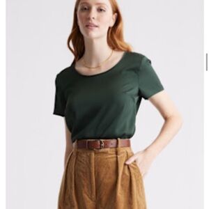 Quince Forest Green Washable Stretch-Silk Short Sleeve Top